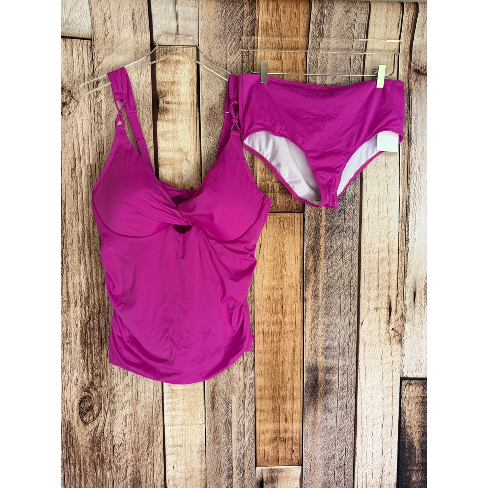 Swimsuits For All Tankini Two Piece Swimsuit Underwire Fuchsia Beach Size 16 NWT